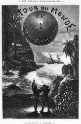 Frontispice av "Jorden runt på åttio dagar" av Jules Verne (1828-1905) Paris, Hetzel, sent 1800-tal